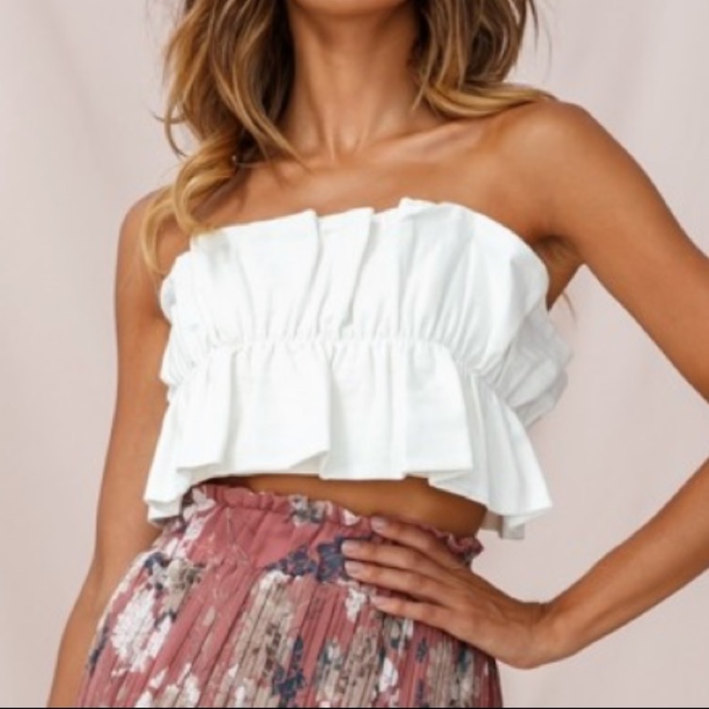 NWT Thea Ruffle Crop Top White